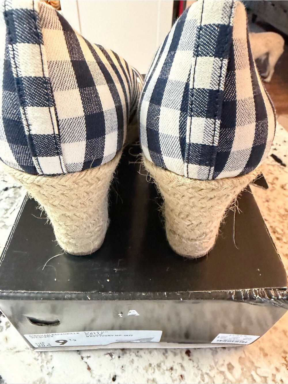 J. Crew Navy and White Gingham Espadrille Wedge Heels - Picture 4 of 7